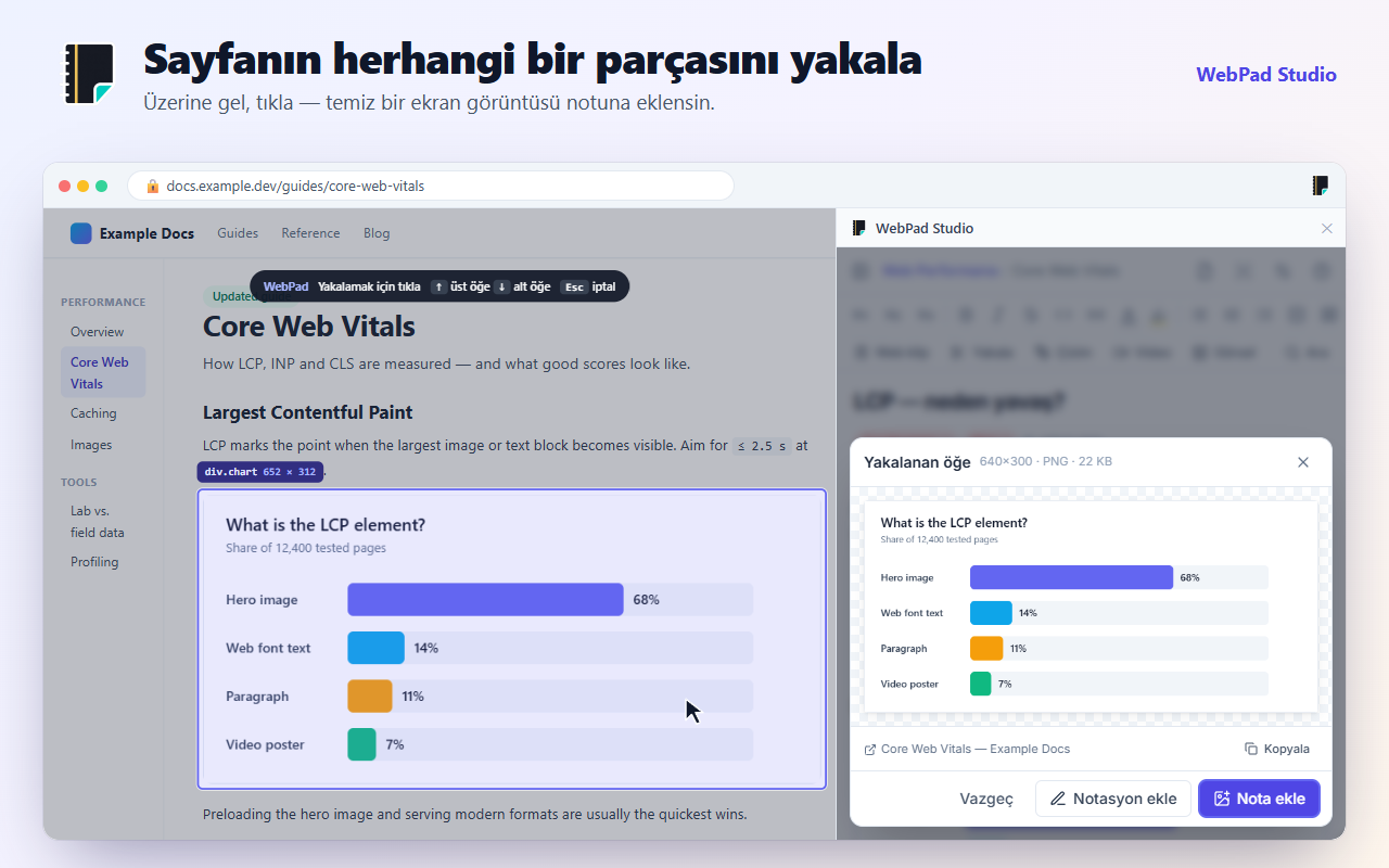 Sayfanın herhangi bir parçasını yakala
